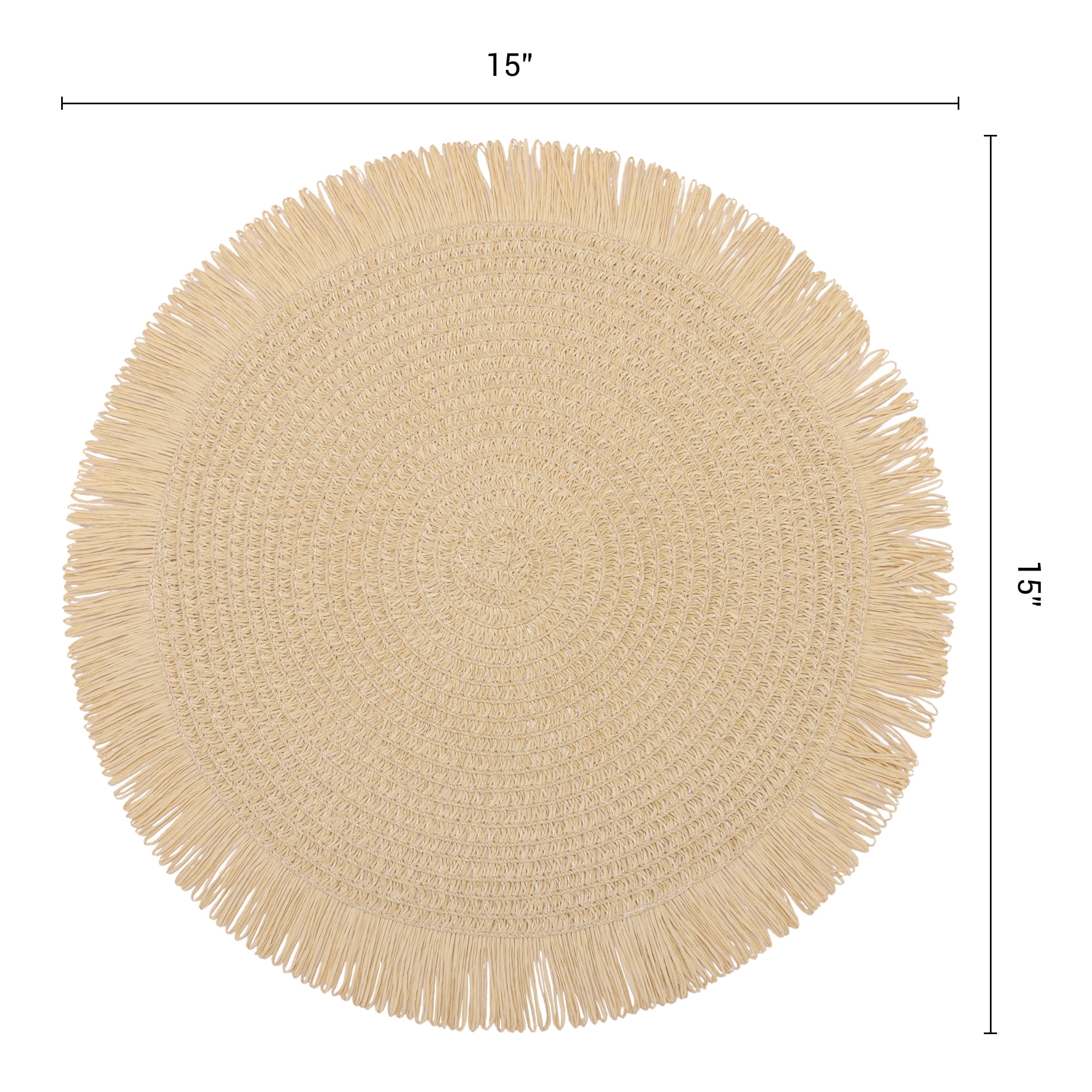Unique Bargains Rustic Woven Round Placemats 6pcs Beige 15"x15"