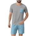 thumbnail image 1 of Mangas de Mano para los Hombres Raya Casual Casa Ropa de Dormir Manga Corta Cuello Redondo Y Pantalones Cortos Conjunto, Algodón Poliéster Salón Desgaste, 1 of 7