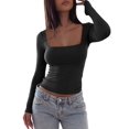 thumbnail image 2 of Womens Square Neck T Shirts Long Sleeve Short Sleeve Tops Fitted Tees Black L, 2 of 9