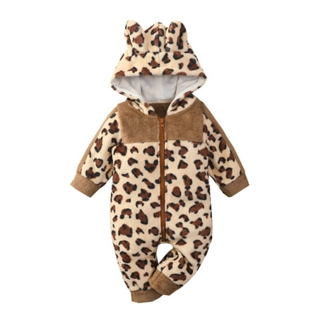

Aompmsdx Boys Girls Long Sleeve Winter Fleece Bear Ears Hooded Jumpsuit Romper