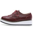 thumbnail image 2 of DADAWEN Women's Platform Flats Shoes Lace up Square Toe Oxfords Burgundy Casual Shoes for Ladies 5 US, 2 of 6