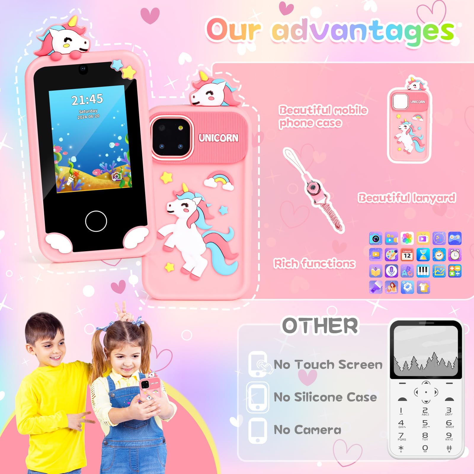 Girl Gifts Age 6 7 8 9 Kid Smart Phones: Presents for 6-10 Year Old Girls Kids Learning Phone Birthday Gift for 7 8 9 10 Year Old Girls Toy Reminder Game Phone for Kids Age 10 - 12 Girl Pink Phone