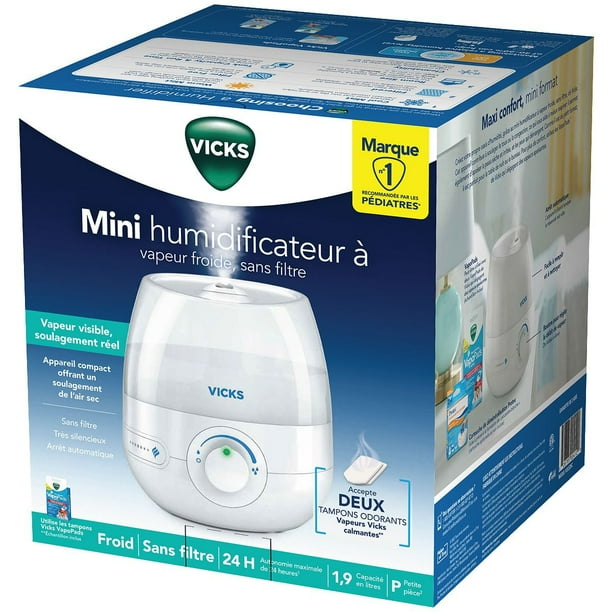 Humidificateur Personnel Vicks Ultrasons – Compact Silencieux Avec VapoPad Menthol, 0.7L 5h