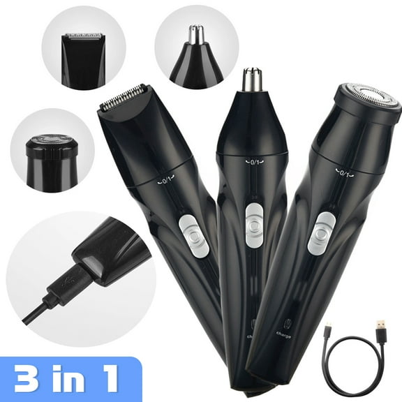 POINTERTECK Nose Hair Trimmer, 3 In 1 USB Rechargeable Face Eyebrow Ear Beard Rechargeable Electric Nose Hair Trimmer, Waterproof Trimmer for Men and Women, Black