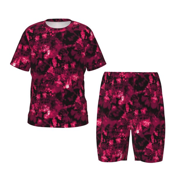 Balery Burgundy Tie Dye Conjunto de Pijama Infantil de Manga Corta con Estampado – Ropa de Dormir de Algodón Suave-Small