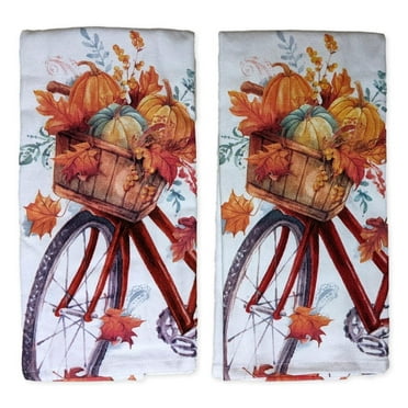 Set of 2 Harvest Pumpkin FALL BICYCLE Terry Kitchen Towels by Kay Dee Designs