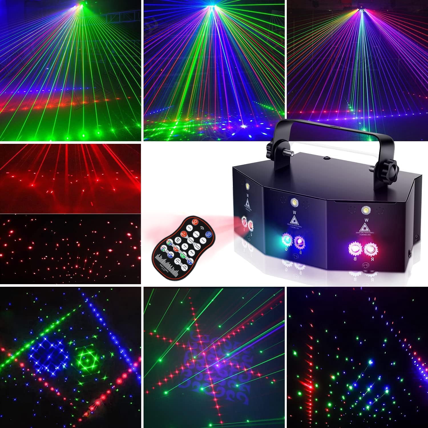 BAKOD 9 Eyes Strobe Party Light, 3-in-1 RGB DJ Disco Stage Light with Remote & Sound Activated, DMX512 LED Beam Effect Light for Parties, Weddings, Clubs & Events