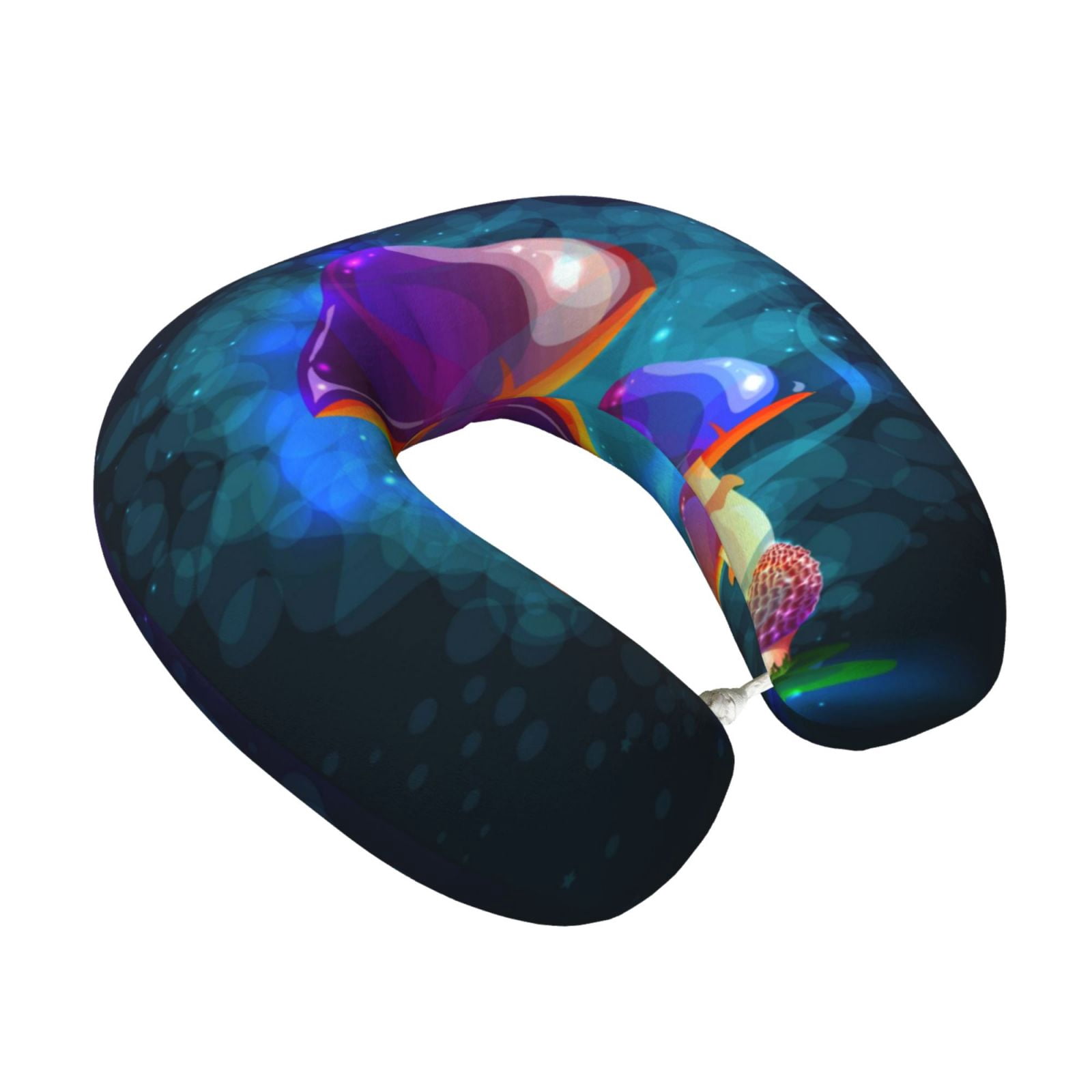 Xecao Magic Mushrooms ,Fireflies Print Memory Foam Cervical Neck Pillow Versatile U-Shaped Pillows for Home,Office,Camping,Travelling,Soft Washable Cover