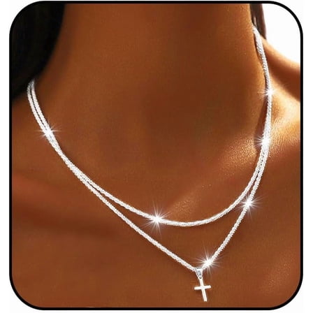 925 Sterling Silver Necklace for Women Dainty Layered Necklaces Silver Tiny Cross Pendant Necklace Jewelry Gifts[l761]