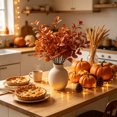 thumbnail image 5 of Orange 27.5in Thanksgiving Faux Greenery 9-Fork Branch Insertion Artificial Fall Leaf Spray for Indoor Outdoor Autumn Harvest Vase Table Decor, 5 of 7