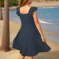 thumbnail image 4 of shoper Dresses for Girls Size 6 Ruffled Sleeve Solid Color Smocked Tiered Comfortable Summer Dresses Girls Holiday Party Dress Navy 160, 4 of 6