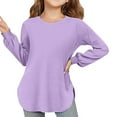 thumbnail image 2 of Ulitacool Fall Tops For Girls Long Sleeve Blouse Milk Silk Crewneck Shirts Solid Color Tee Adorable Durable Basic Otfits Purple 9-10 Years, 2 of 4