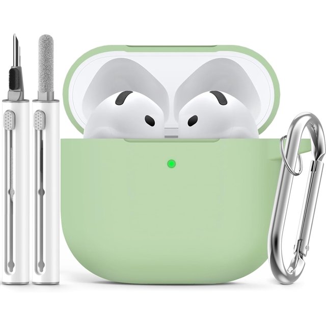 CHAO Funda protectora de silicona suave para AirPods de 4.ª generación con kit de limpieza, color verde pastel