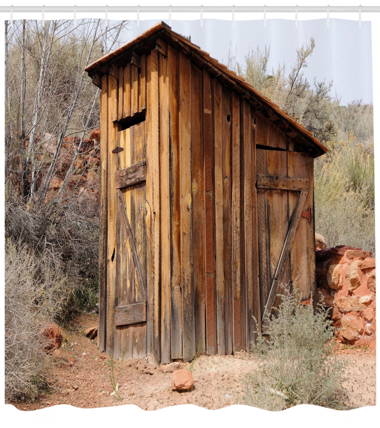 Outhouse Shower Curtain, Old Wooden Shed in the Outback Country Side