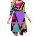 thumbnail image 1 of Vestido elegante y dulce con triángulos de Memphis para mujer, patrón de vestido con cuello cuadrado kawaii coreano, fondo vectorial, línea plana amarilla, 1 of 6