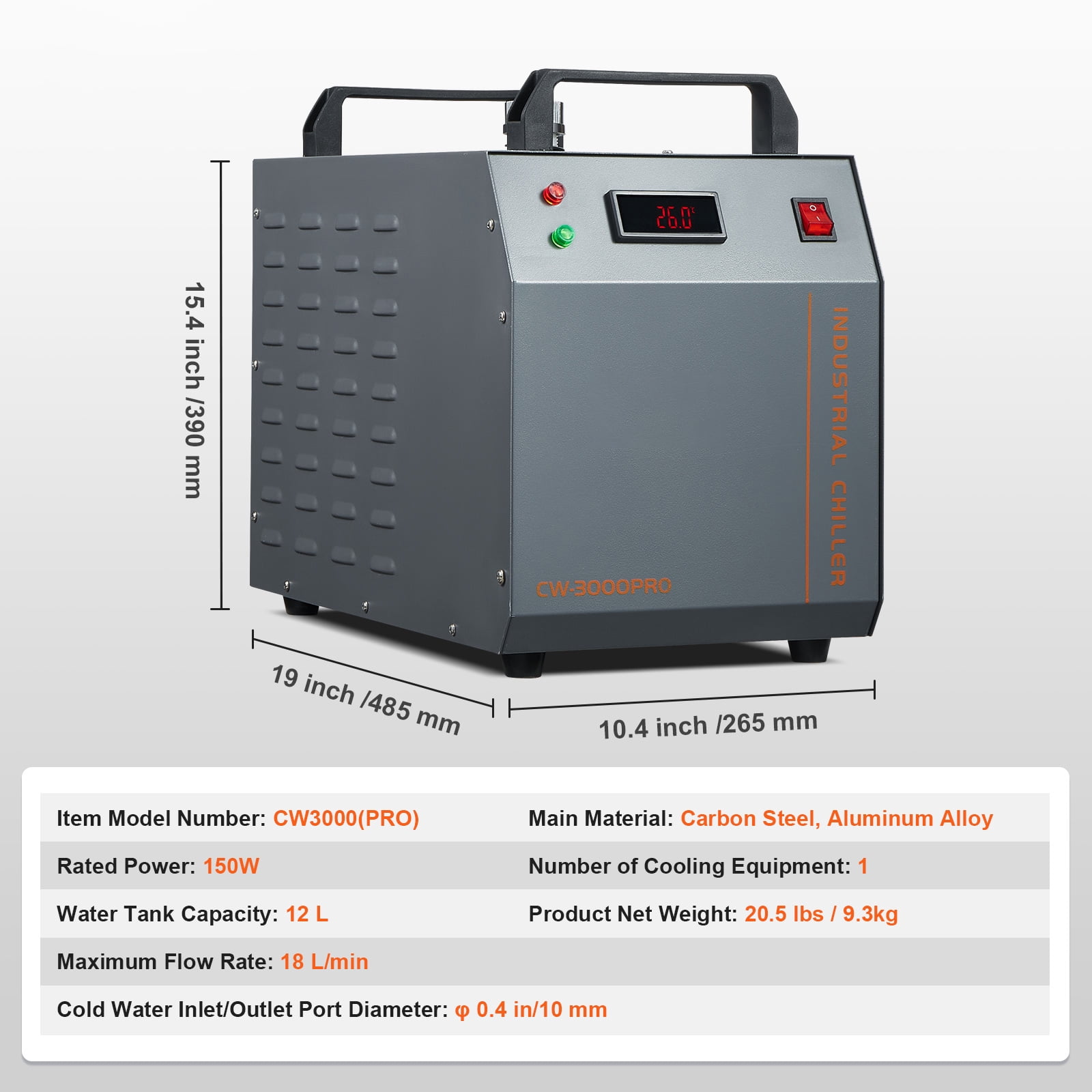 KFFKFF Air-cooled Industrial Water Cooling 12L 18L/min Laser Chiller CW-3000(PRO)