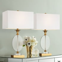 Vienna Full Spectrum Valerie 28" Tall Round Geometric Modern Table Lamps Set of 2 Gold Crystal Living Room Bedroom White Shade