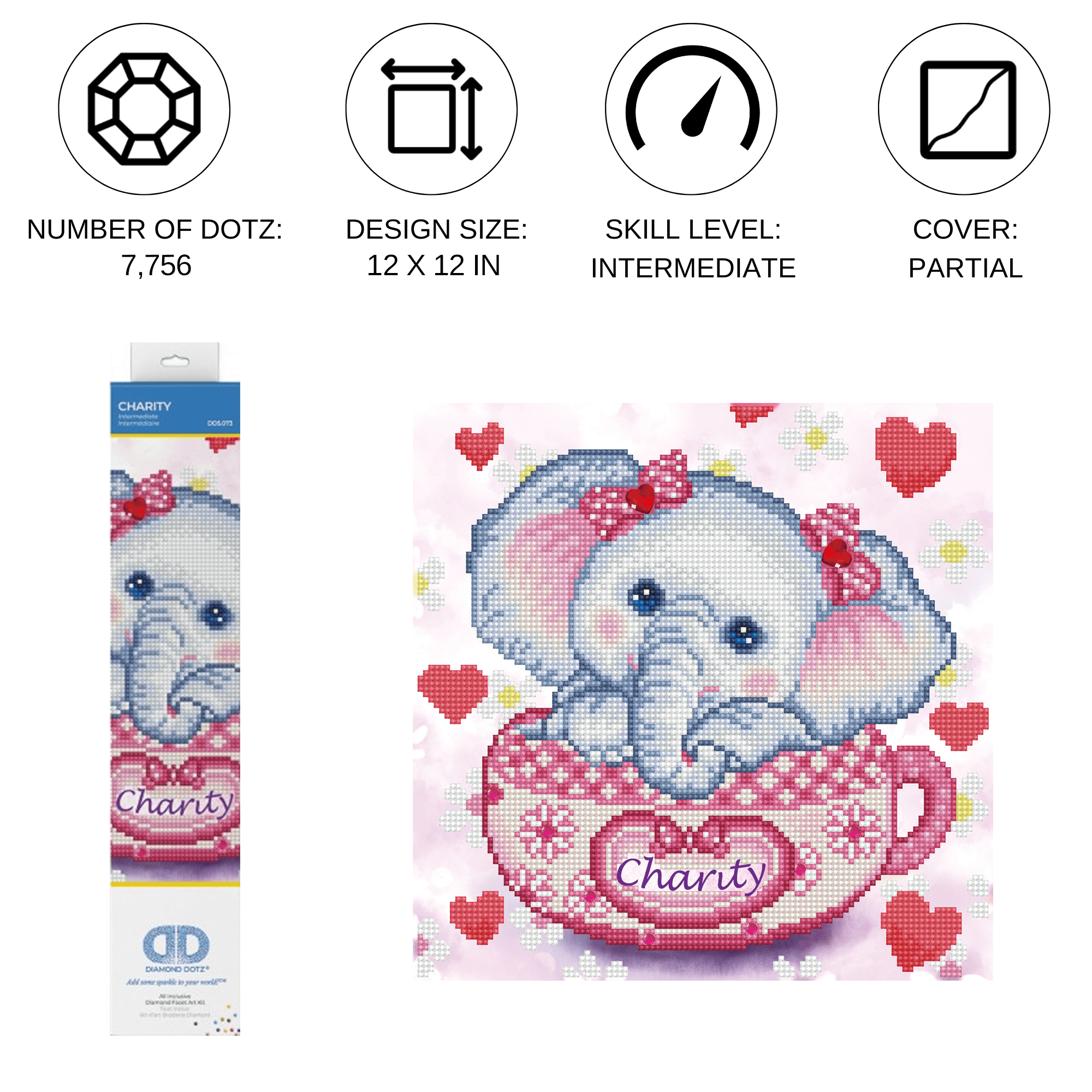 Diamond Dotz Charity Elephant Diamond Painting Kits for Adults - Diamond Art Kits a Relaxing Creative Craft Kit with Dotz Gems 12"x12"