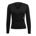 thumbnail image 5 of Plebaso Sweater for Women Wrap V Neck Casual Long Sleeve Knitted Tops Slim Dressy Going out Sweaters, 5 of 6