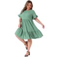 thumbnail image 3 of DARING DIVA Women's Plus Size Ruffle Short Sleeve A Line Midi Casual Dress 4X Lake Green, 3 of 6