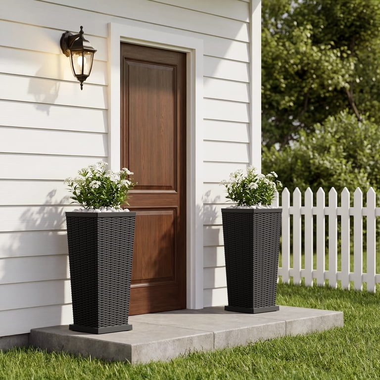 Devoko 32" Tall Outdoor Planters, Set of 2 with Trays photo 7