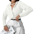 thumbnail image 2 of Button Down Shirt for Women Long Sleeve Solid Color Blouses Tops Business Casual Work Outfits White (256) S, 2 of 10