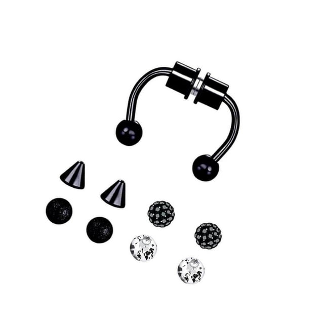 facefd Magnetic Fake Septum Nose Rings Hoop Horseshoe for Women Bright Black