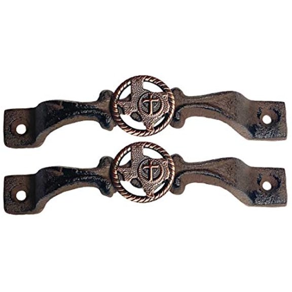 Urbalabs Cast Iron Kitchen Cabinet Handles and Drawer Pulls State of Texas Concho Cross and Star Country Home Rustic Decor Farmhouse Cabinet Handle Western Cabinet Knobs (2, Copper Texas with Cross)