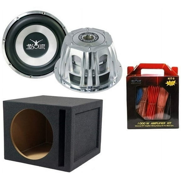 Absolute ST-1500 2000 Watt 10" Car Subwoofer   Ported Enclosure Box   8 Gauge Amp Kit