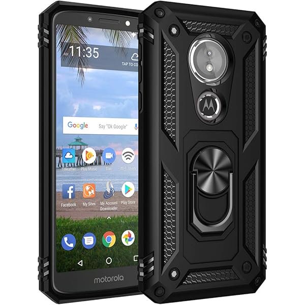 wonima11 Military Grade Drop Impact for Motorola Moto E5 & G6 Play Case, 5.7 inch 360 Metal Rotating Ring Kickstand Holder Magnetic Car Mount Armor Heavy Duty Case (Black)