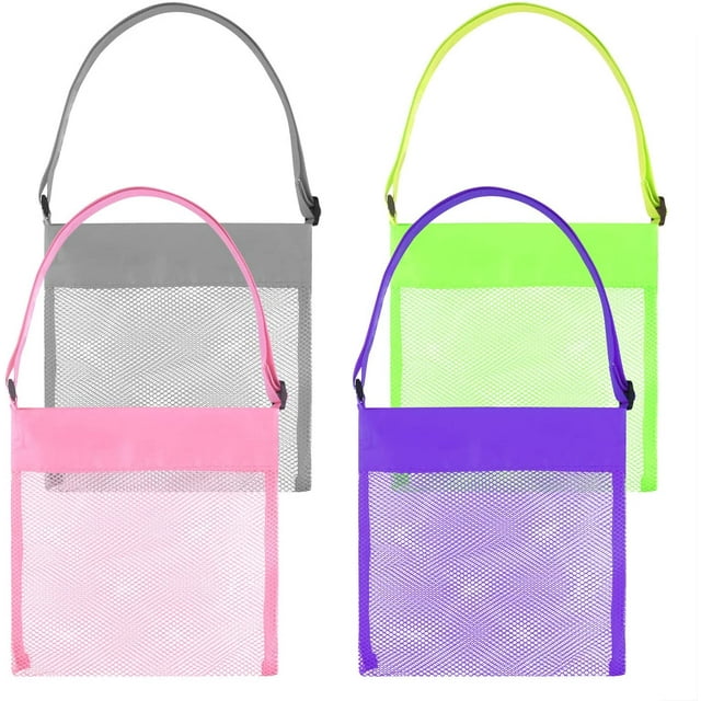 4 Pcs Sacs de Plage en Maille Colorée Sacs de Coquillage de Mer Sacs de Coquillage de Plage Réglables Sangles de Transport Sacs pour Enfants
