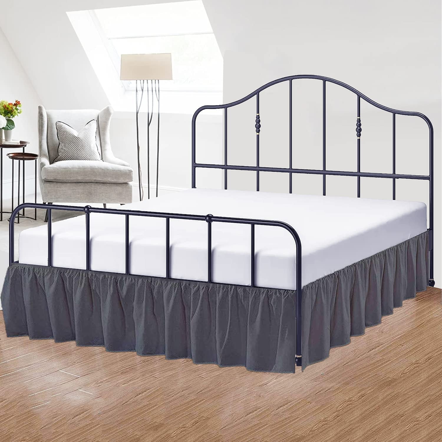 Cottington Lane Ruffled Bed Skirt- Microfiber- Dark Grey, King 18 Inch Drop Split Corner Bed Skirt With Platform