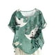 thumbnail image 4 of Vestidos Casuales Para Mujer, Blusas De Mujer De Moda Blusa tipo túnica informal de lino con estampado de peces y botones de manga corta para mujer, 4 of 4