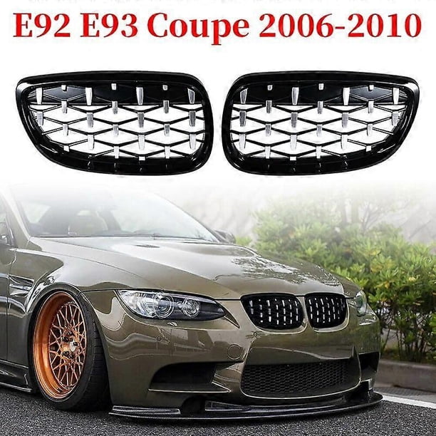 Front Kidney Grill Front Hood Diamond Grille Meteor Grill For-BMW 3 Series E92 E93 Coupe 2006-2010 Gloss Black+Chrome