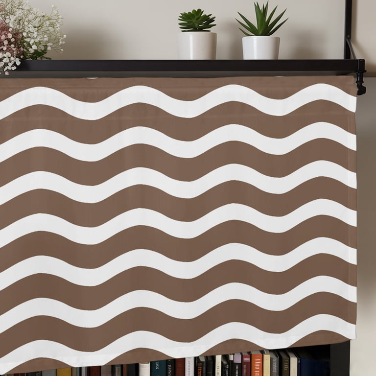 Brown White Rod Pocket Curtain Valance, Modern Abstract Waves Water ...