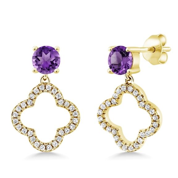 Gem Stone King 1.62 Ct Round Purple Amethyst 18K Yellow Gold Plated Silver Earrings
