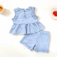 thumbnail image 7 of larppty Toddler Baby Girl Summer Outfits Plaid Ruffle Sleeveless Shirt Tank Dress Top and Shorts Summer Clothes Set 2 Piece (Z01-Blue, 12-18 Months), 7 of 7