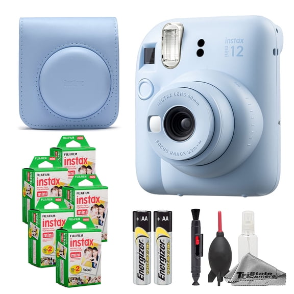 Fujifilm Instax Mini 12 Camera (Pastel Blue)   Case   Instax Mini Instant Film (100 Sheets)   Cleaning Kit