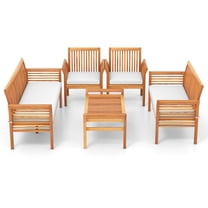 Gymax Set Of 5 Patio Furniture Set w/ Acacia Wood Frame & Removable Seat Cushions