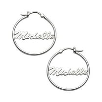 Personalized Planet Women's Sterling Silver or Gold over Silver Name Small 25mm or Medium 35mm Hoop Earrings