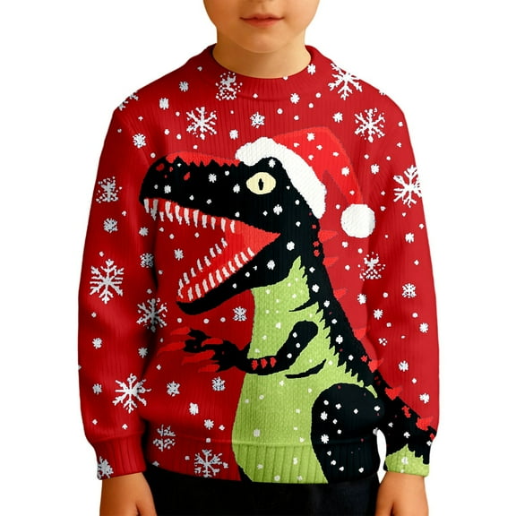 Wdgfv Unisex Kids Girls Boys Christmas Sweater Animals 3D Graphic Funny Long Sleeve Crewneck Holiday Pullover Sweatshirt Red 3-4 Years