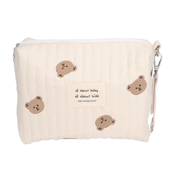 LAZIOEGR Multifunctional Stroller Diaper Bag with Cute Bear Embroidery – Cotton, Reusable, Hanging, Bottle & Blanket Storage, Ideal for Baby & Toddler
