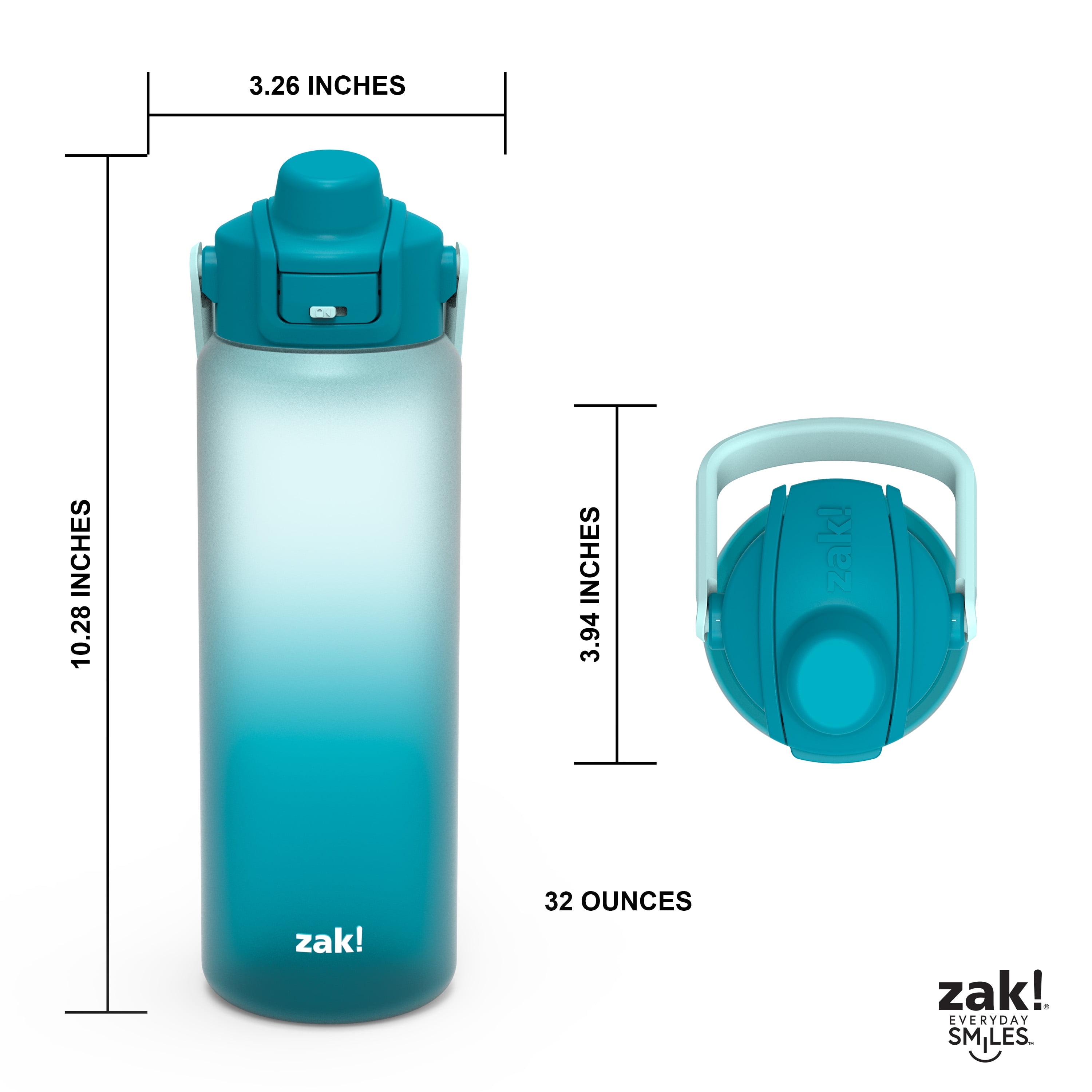 Zak Designs Soft Paint 32oz Durable Plastic Liberty Straw Water Bottle (Ombre Blue)