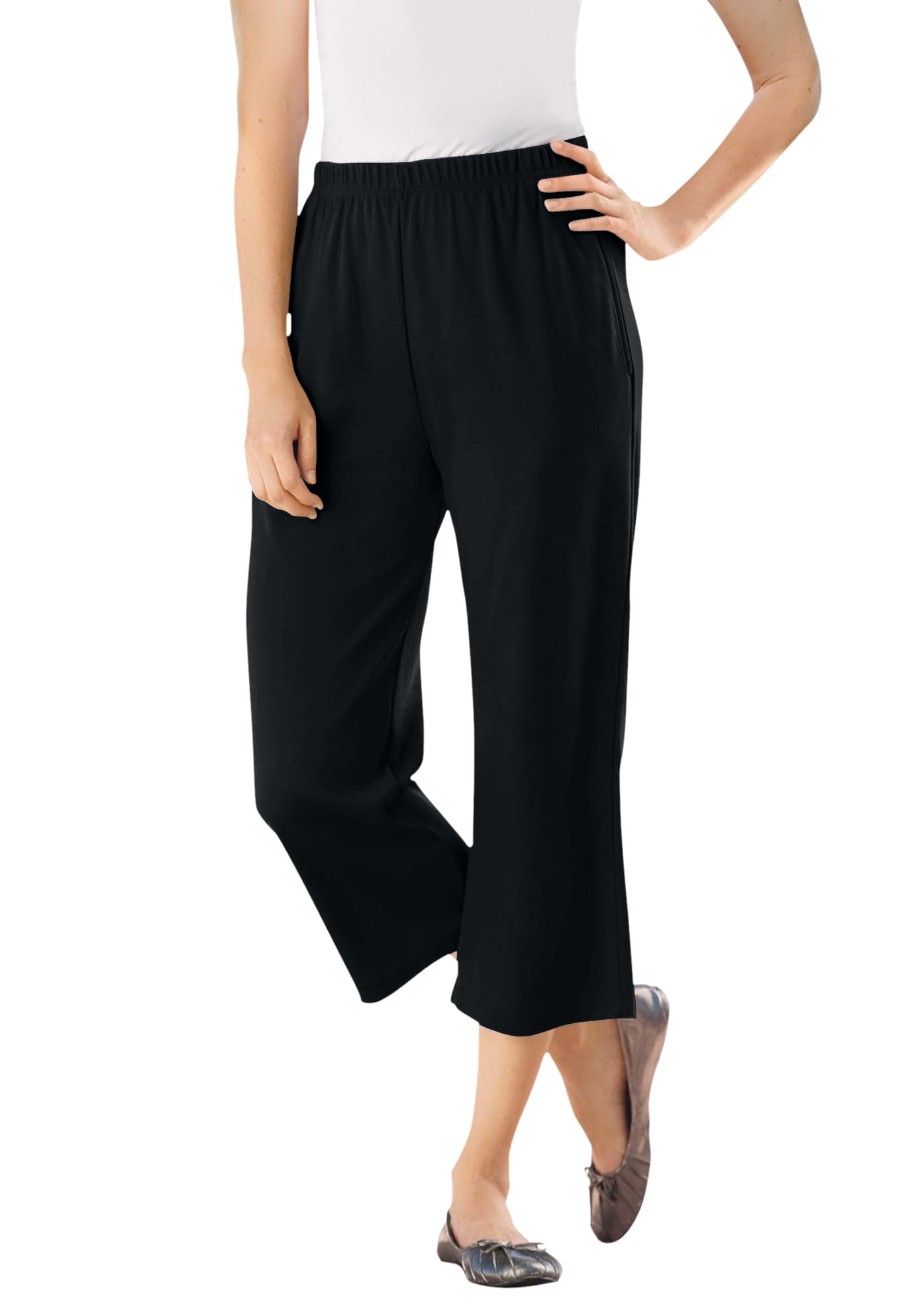 Talje Walter Cunningham plasticitet Woman Within Women's Plus Size Petite 7-Day Knit Capri Pants - M, Black -  Walmart.com