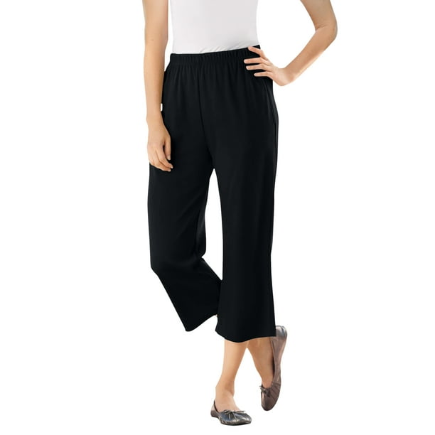 Woman Within Women's Plus Size 7Day Knit Capri Pants 2X, Black