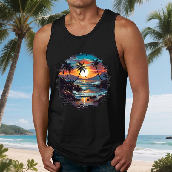 Yaoyar Mens Summer Fashion Printed Sleeveless Round Neck Casual Tank Top Vibrant Graphic Design Lightweight Comfort Fit Stylish Streetwear Sleeveless Tank