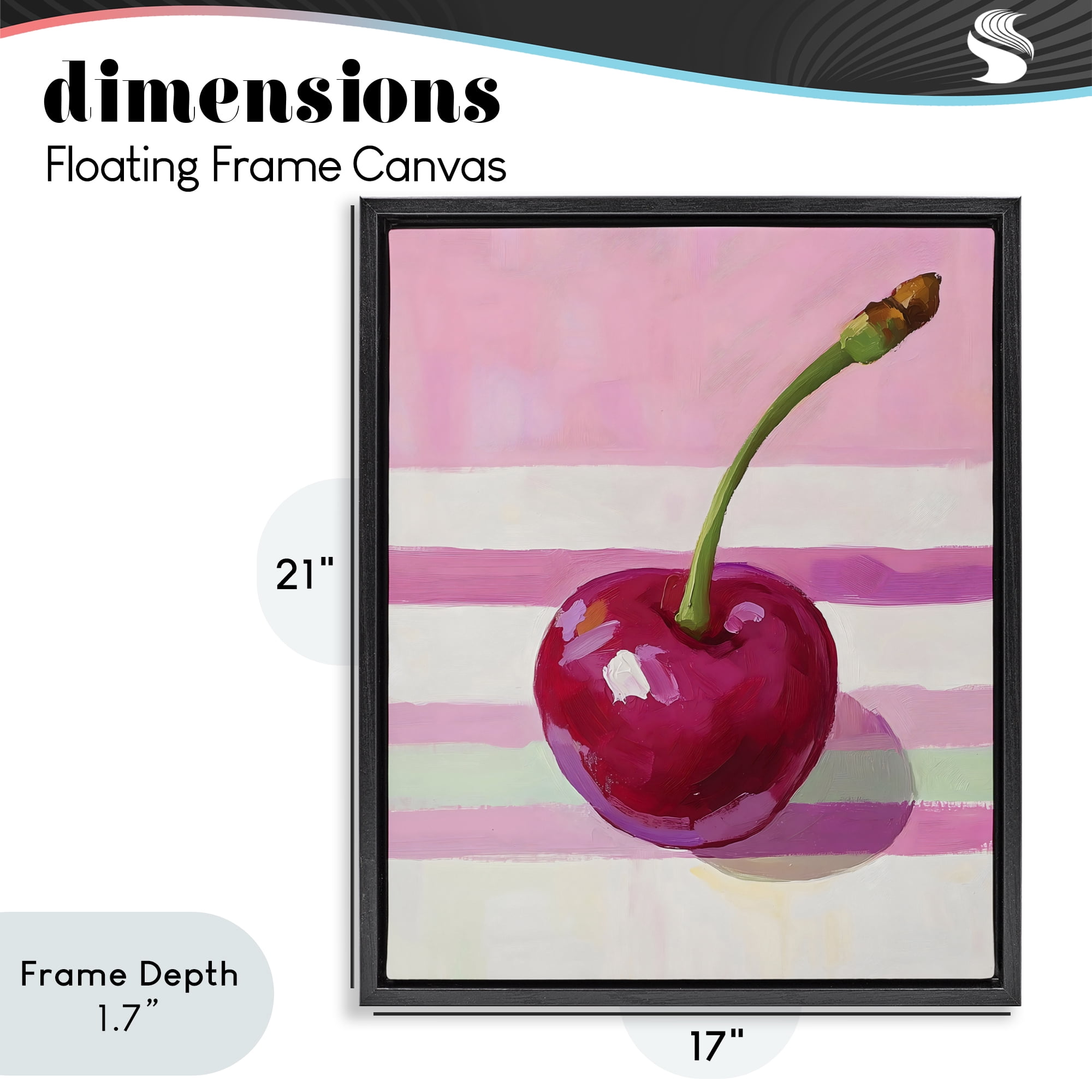 Stupell Industries Cherry on Pink Stripes Black Framed Floater Canvas Wall Art, design by The Prints Vibe