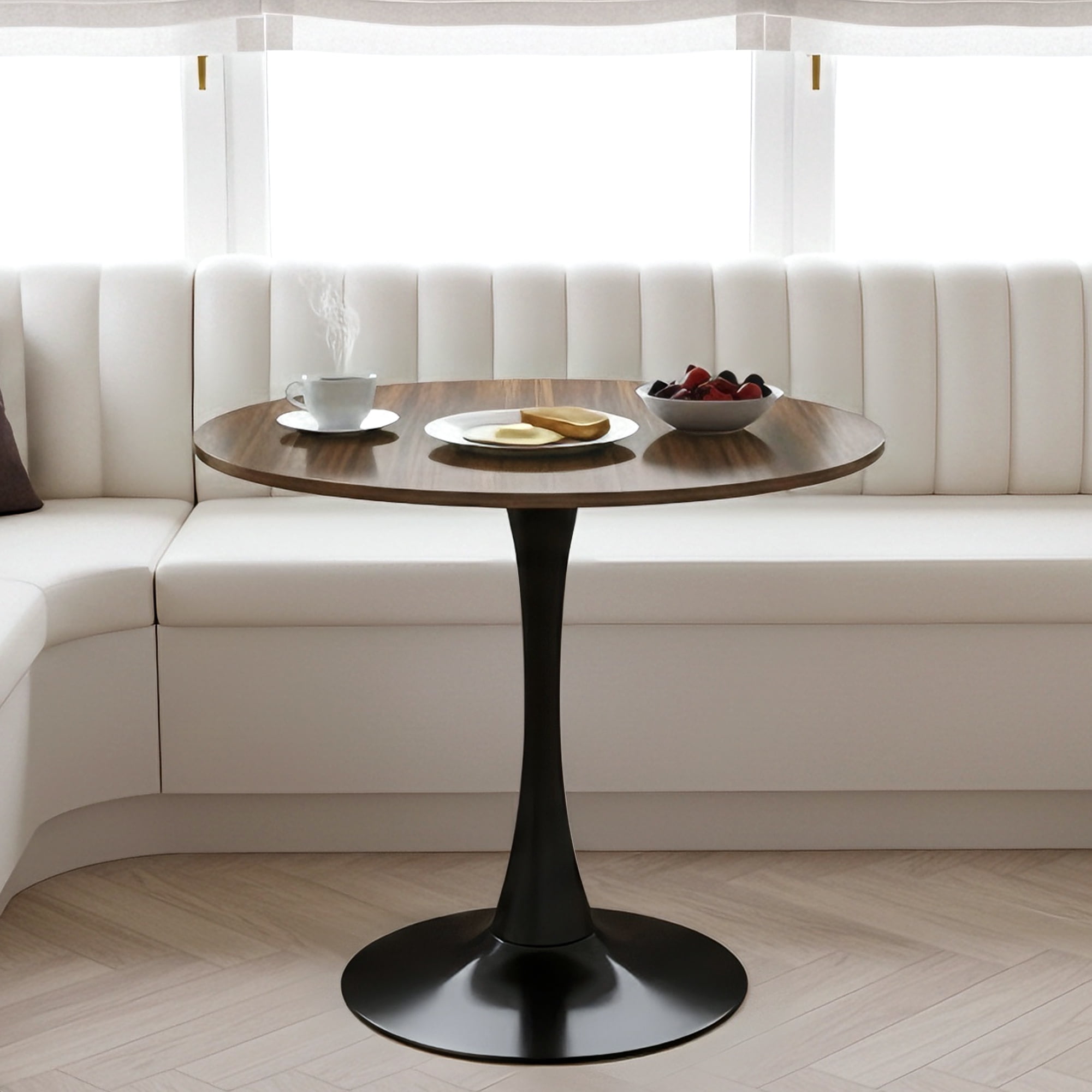 23.6" Round Dining Table with MDF Top & Metal Tulip Pedestal Frame for Kitchen, Living Room, Bedroom, Walnut
