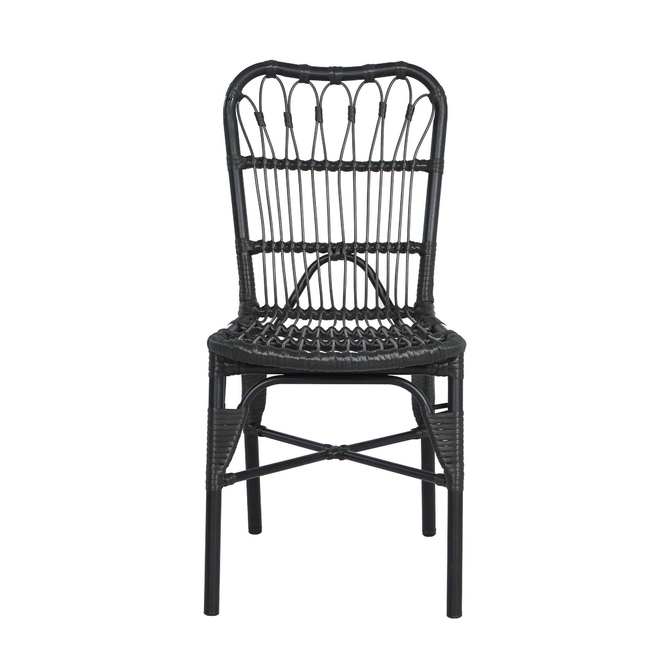 Christopher Knight Home French Outdoor Wicker Dining Chairs Iron Frame, Hand-Woven, Grey, Set of 2