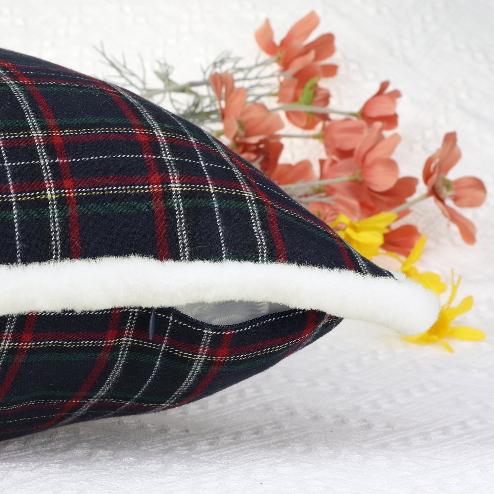 Unique Bargains 2 Pack Plaid Pillow Covers Double-Sided Checked Decorative Pillow Covers Navy Blue 18" x 18"